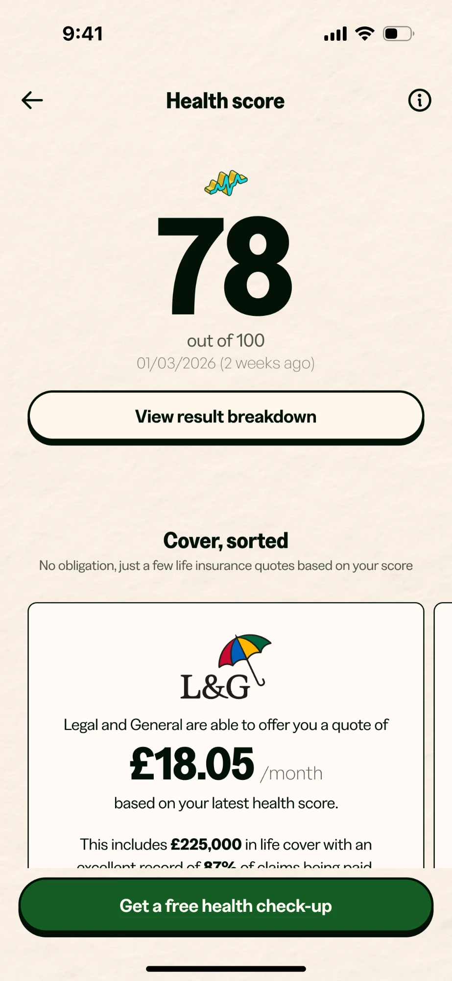 Health score screen: a quick check-up in five minutes